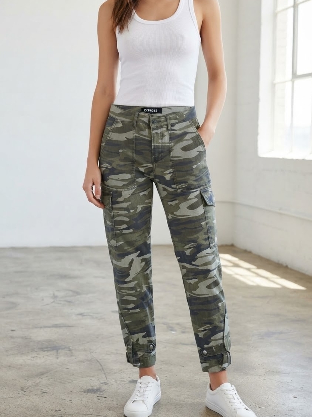 Express Olive Camo Cargo Joggers